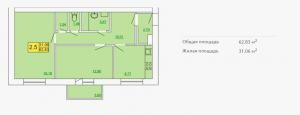 Планировка квартиры в форплексе 62,83 м2 ЖК Петровский квартал