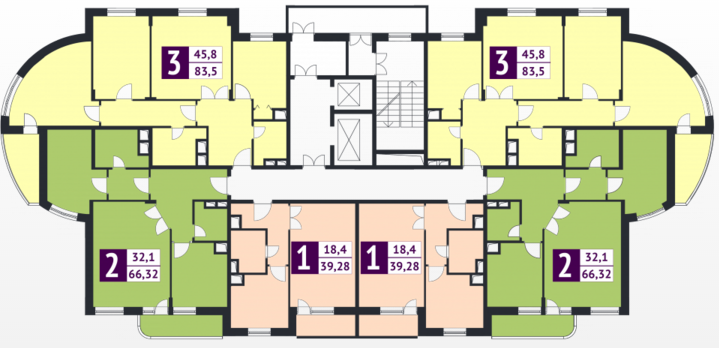 План типового этажа ( со 2-го по 17-й) секции Г ЖК Макаренко