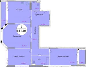 Планировка трехкомнатной квартиры площадью 141,04 м2 ЖК НА ПЕРВОМАЙСКОЙ по улице Первомайская в городе Туле