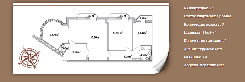 Планировка 3-х комнатной квартиры 118,40 м² ЖК АРИСТОКРАТЪ