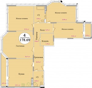 Планировка четырехкомнатной квартиры площадью 178,69 м2 ЖК НА ПЕРВОМАЙСКОЙ по улице Первомайская в городе Туле