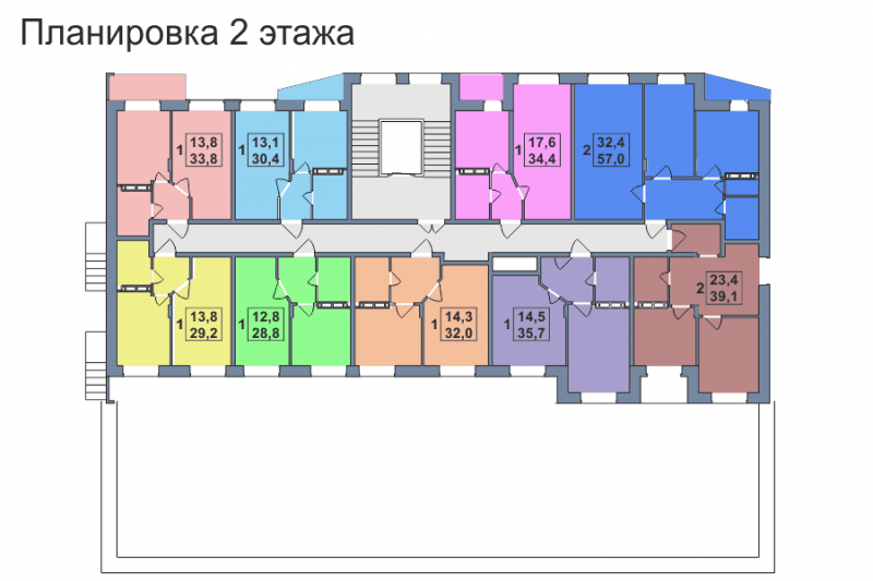 Планировка 2-го этажа 1-го дома ЖК Премьера по улице Октябрьская г. Тула