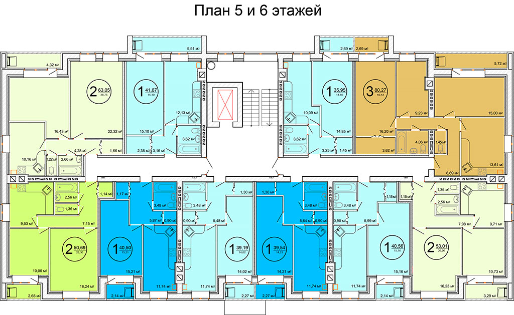 Планировка 5-6-го этажа жилого дома по улице Баженова